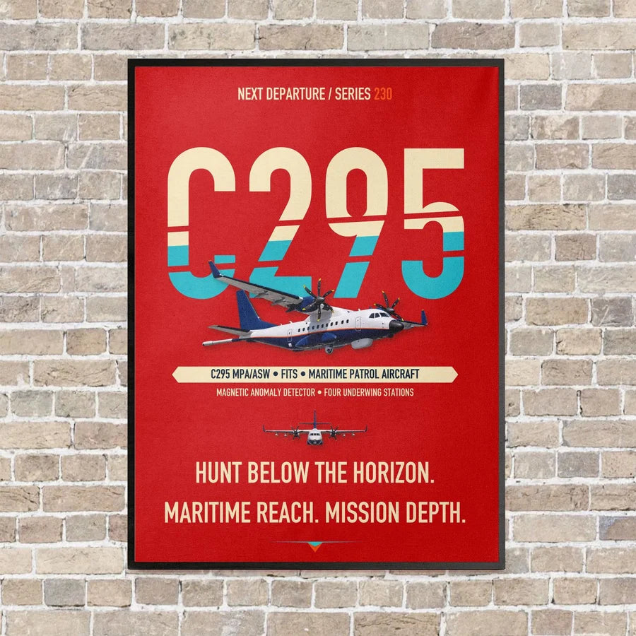 Airbus C295 MPA/ASW vertical canvas print - framed - red background
