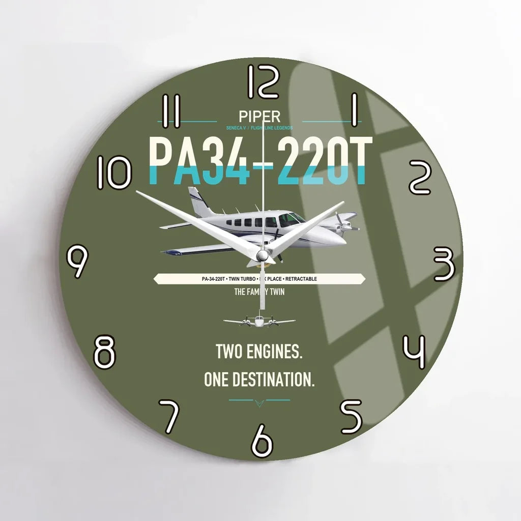 Piper PA-34-220T Seneca V design on green army no frame wall clock
