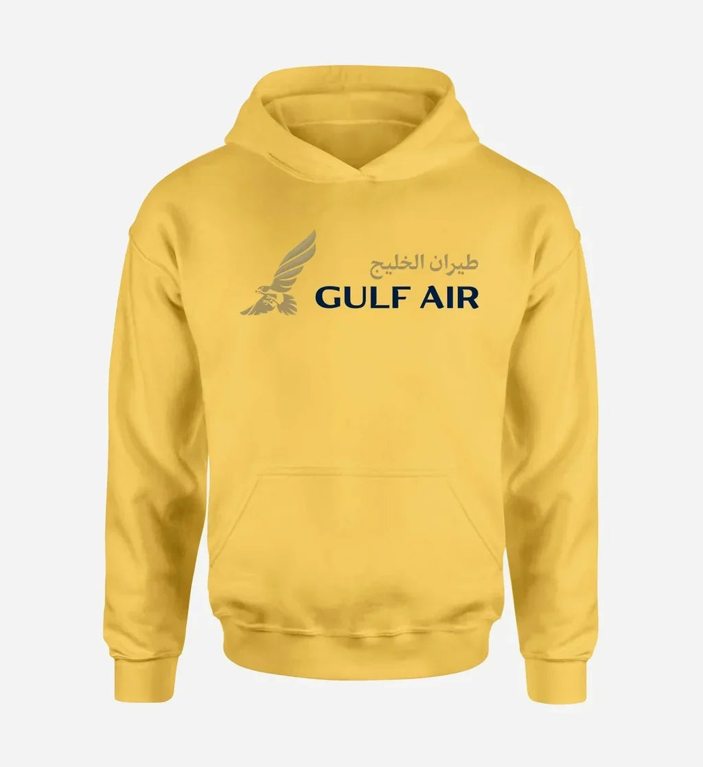 Gulf Air logo printed on yellow hoodie