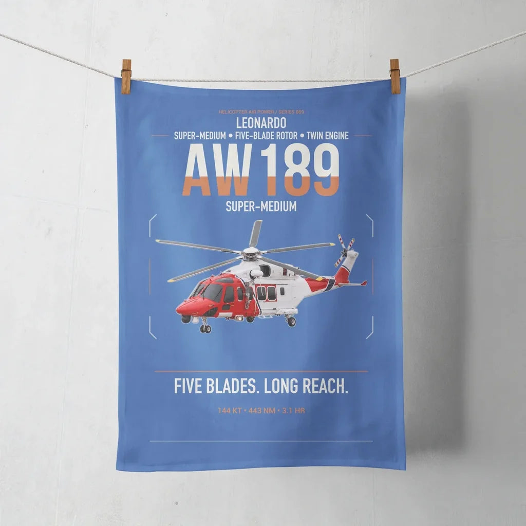 Leonardo AW189 design on blue towel