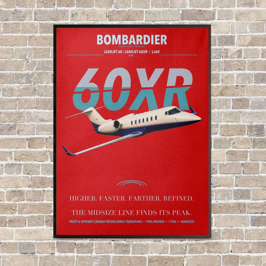 Bombardier Learjet 60XR vertical canvas print - framed - red background