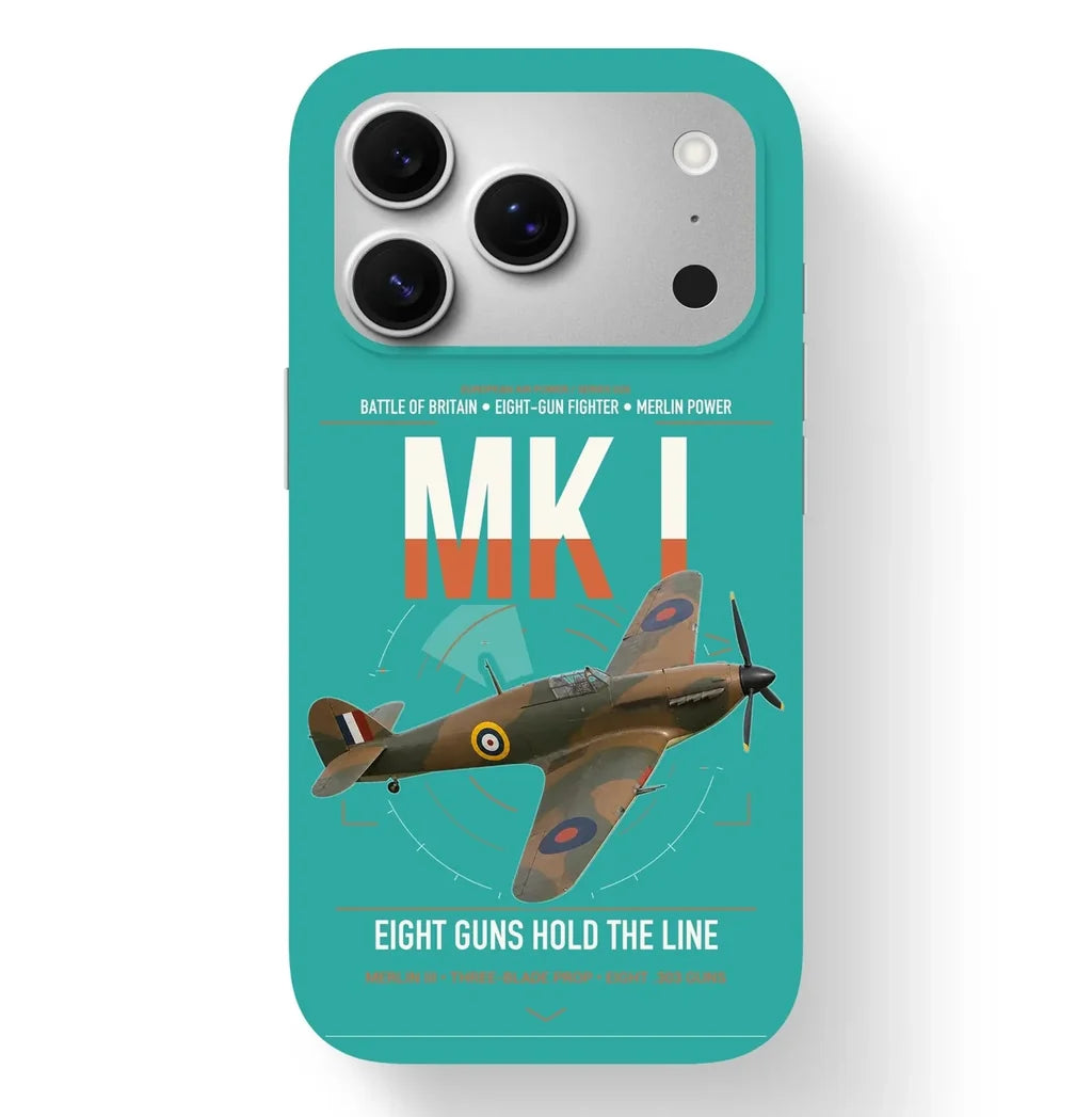 Hawker Hurricane Mk I design on turquoise magsafe iphone case, for iPhone 17 Pro