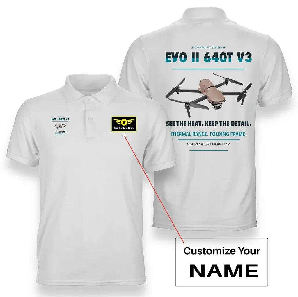 Autel EVO II Dual 640T V3 design on white polo with custom name badge