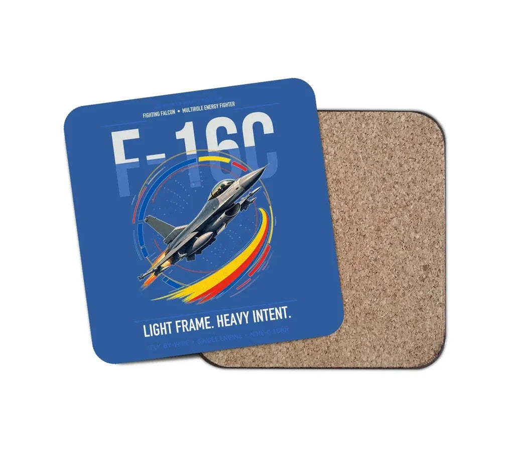 F-16C Fighting Falcon design on blue 1 piece coaster
