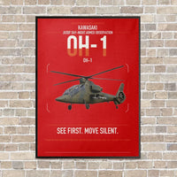 Thumbnail for Kawasaki OH-1 vertical canvas print - framed - red background