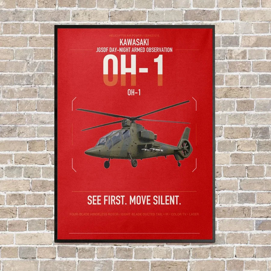 Kawasaki OH-1 vertical canvas print - framed - red background