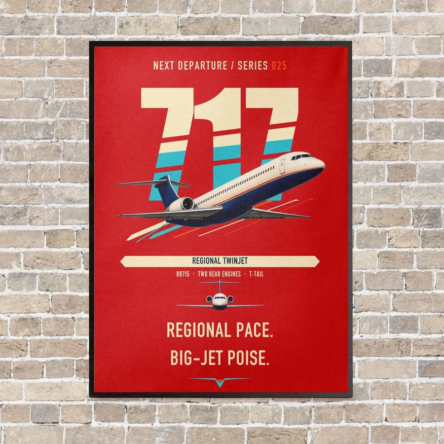 Boeing 717-200 vertical canvas print - framed - red background