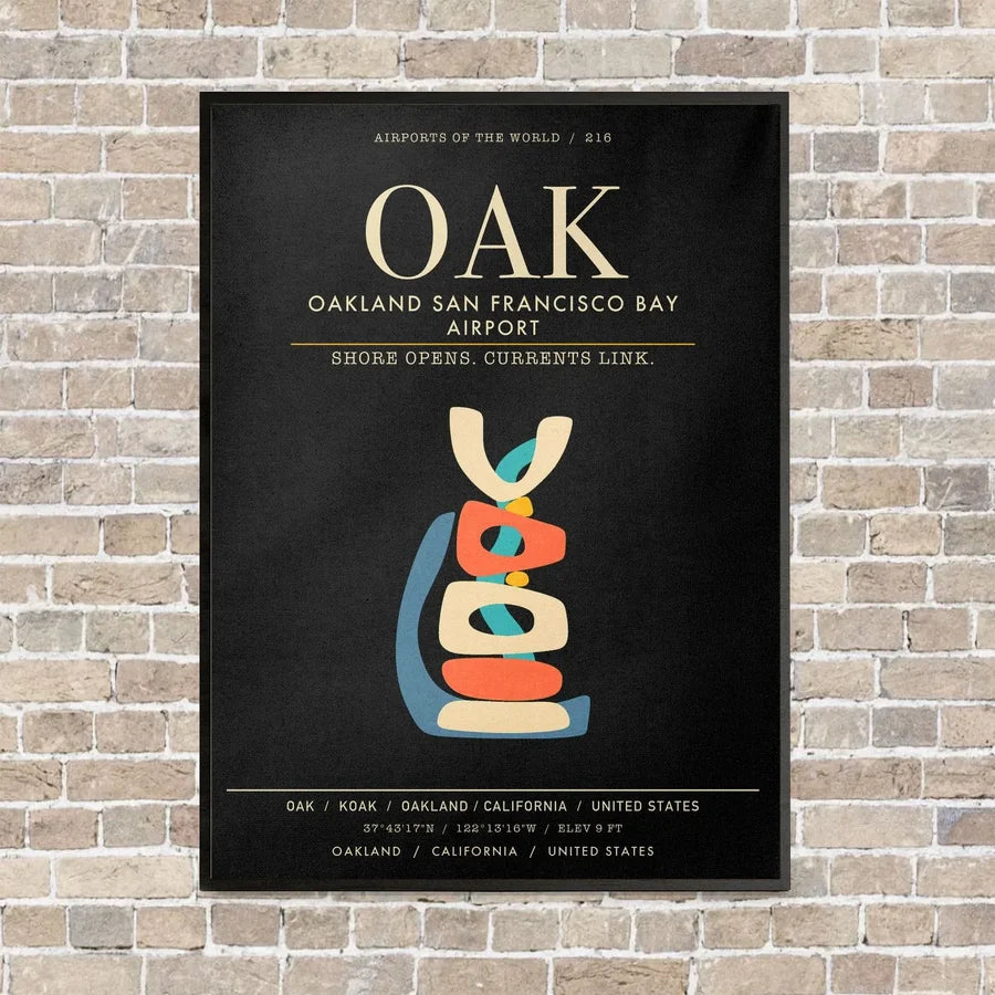 Oakland San Francisco Bay Airport OAK - Canvas Framed - Black