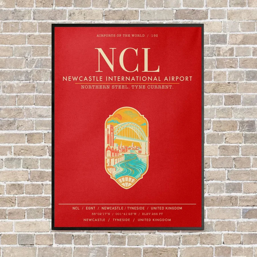 Newcastle International Airport NCL vertical canvas print - framed - red background