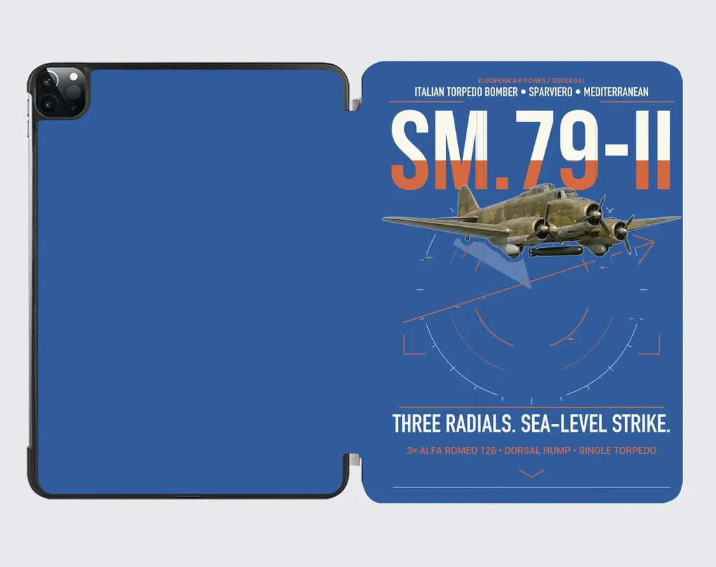 Savoia-Marchetti SM.79-II Sparviero design on blue ipad tablet case