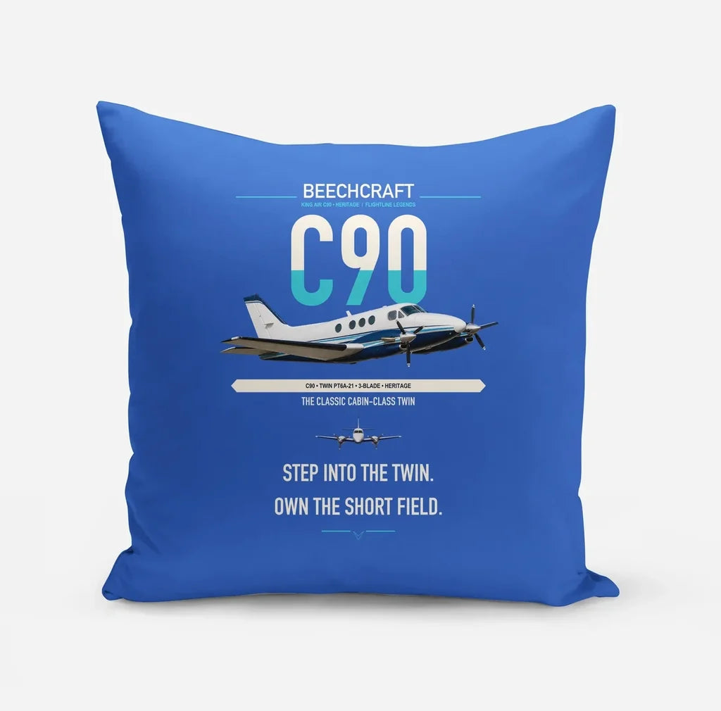 Beechcraft King Air C90 design on blue pillow