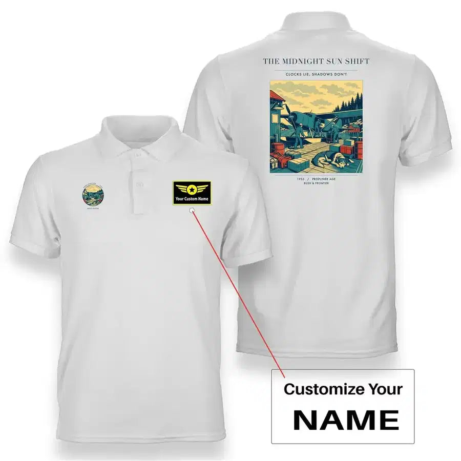 VINTAGE G4284 - The Midnight Sun Shift - Double-Side Polo T-Shirt design on white+name