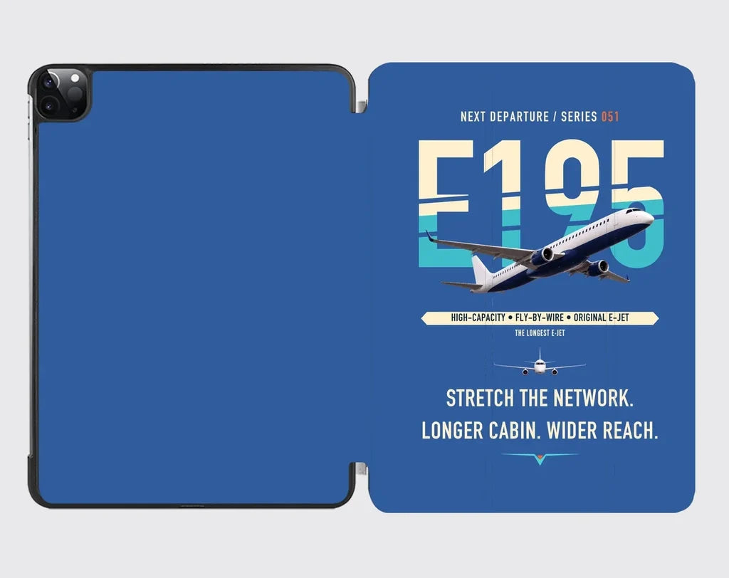 Embraer E195 design on blue ipad tablet case
