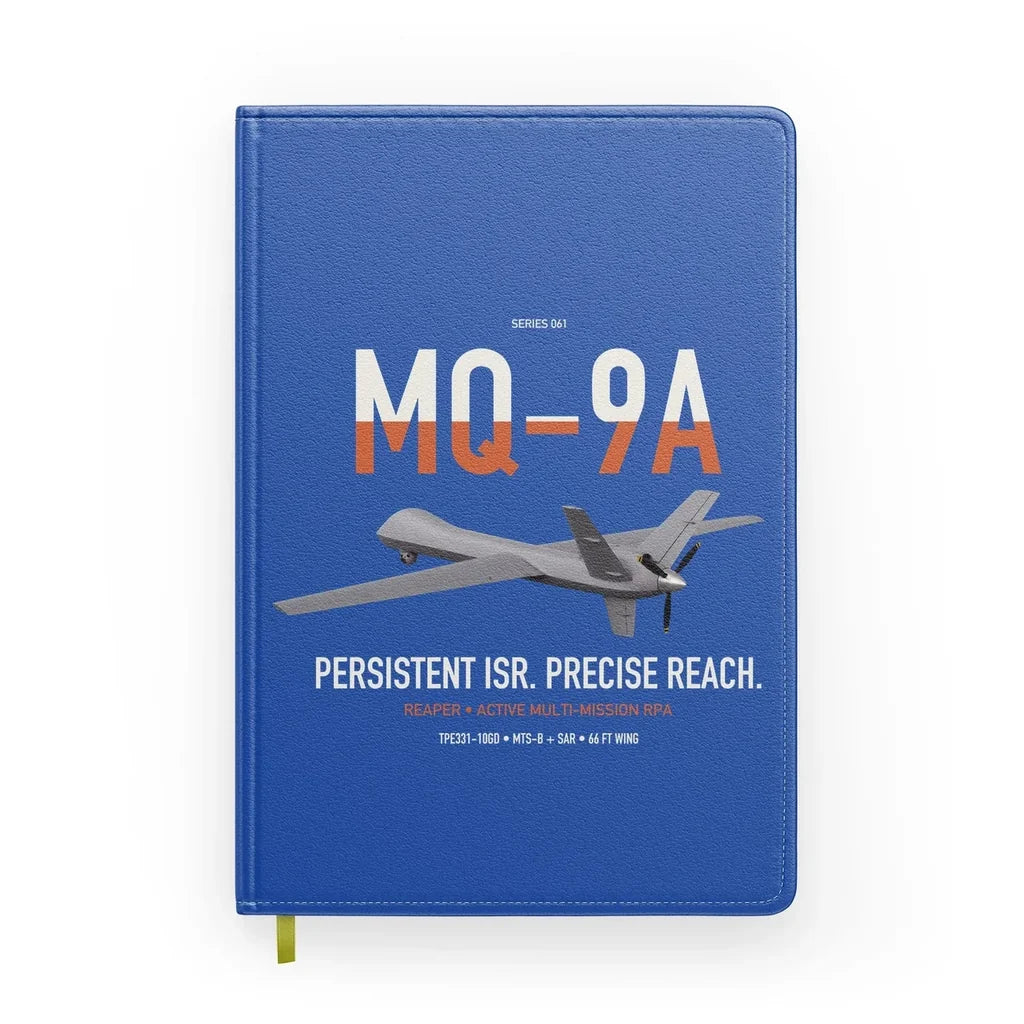 MQ-9A Reaper design on blue notebook