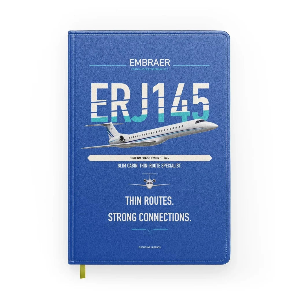 Embraer ERJ145 design on blue notebook
