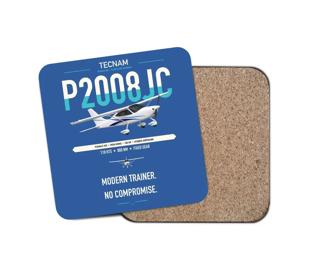 Tecnam P2008JC NG design on blue 1 piece coaster