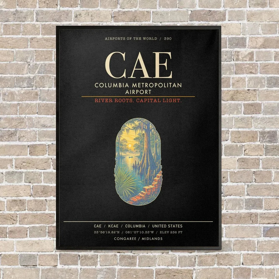 Columbia Metropolitan Airport CAE - Canvas Framed - Black