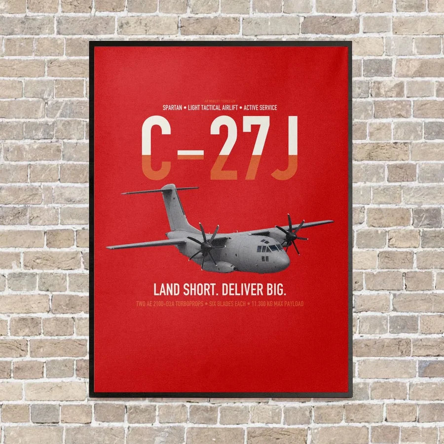 C-27J Spartan vertical canvas print - framed - red background