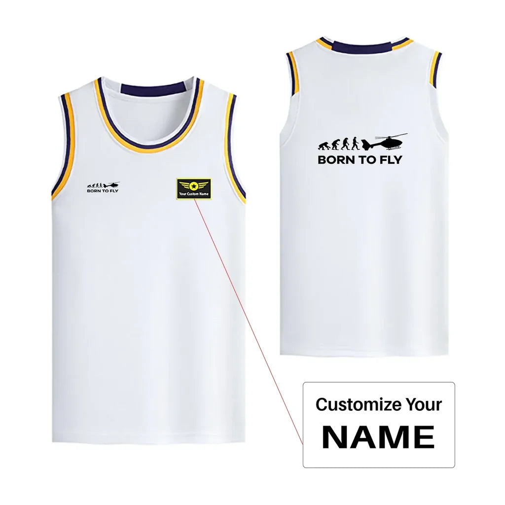 Born To Fly Helicopter Designed Basketball Style Sports Tank Tops - view 15