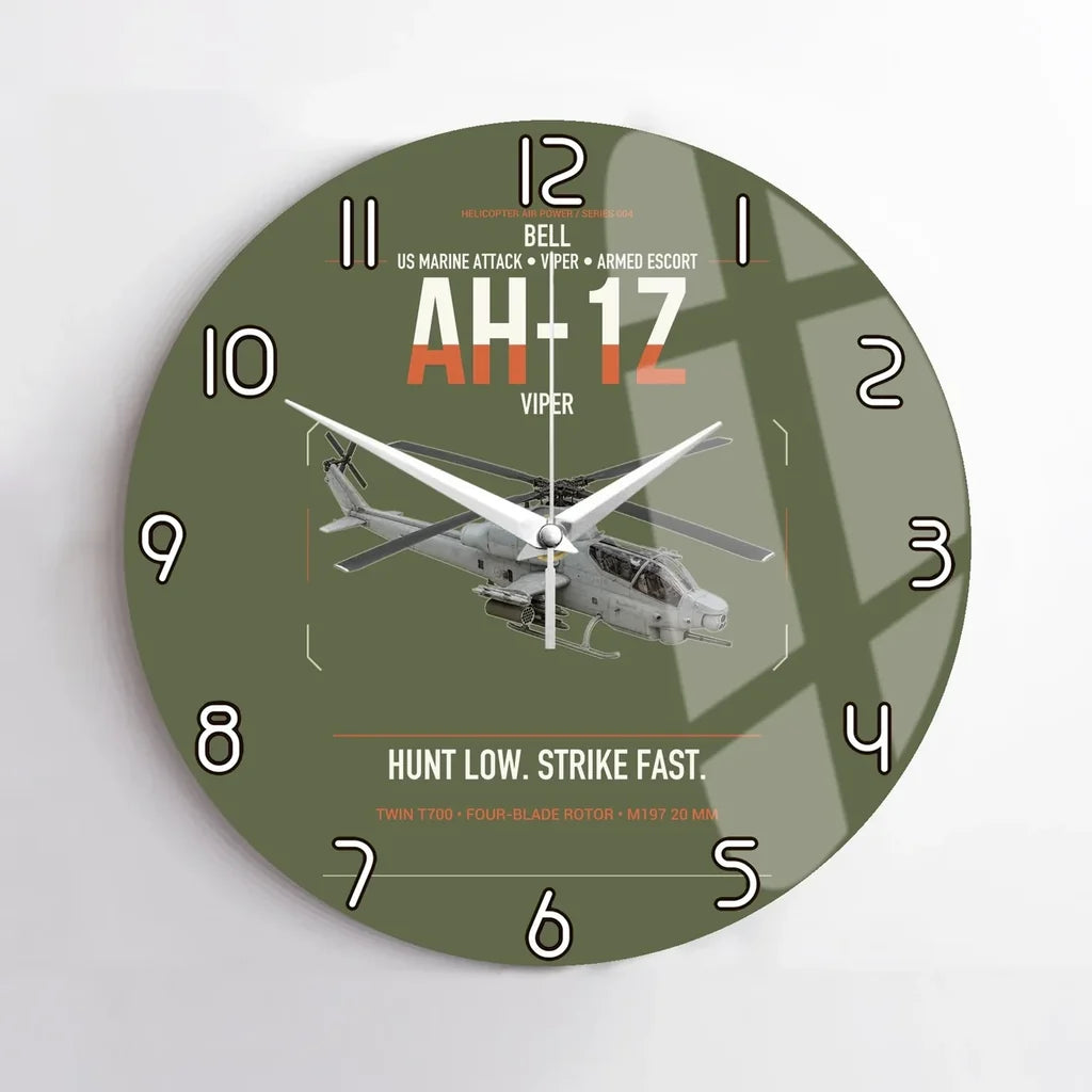Bell AH-1Z Viper design on green army no frame wall clock