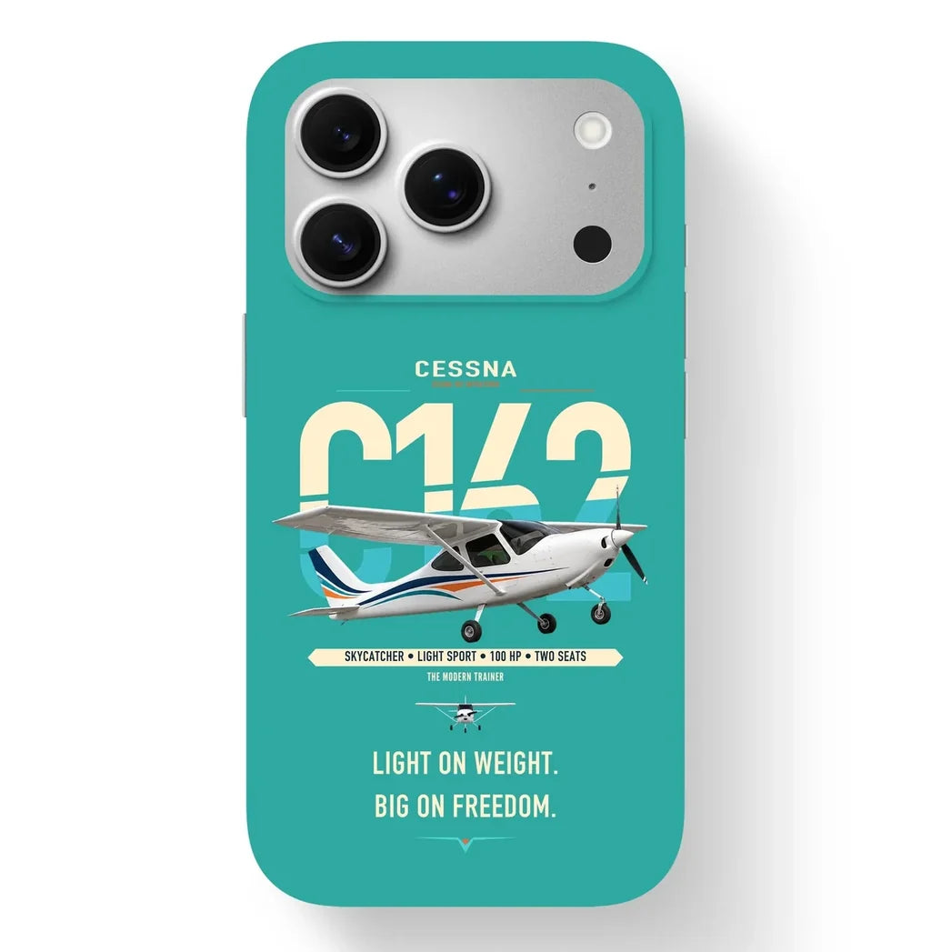 Cessna 162 Skycatcher design on turquoise magsafe iphone case, for iPhone 17 Pro