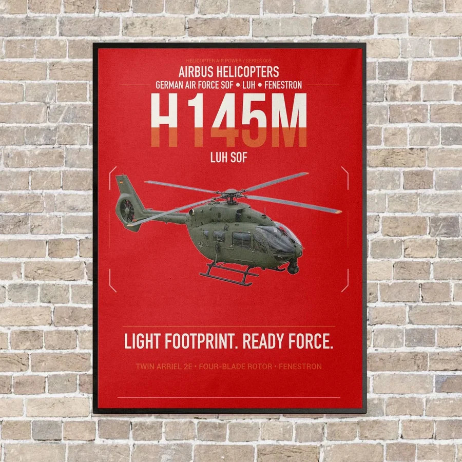 Airbus Helicopters H145M LUH SOF vertical canvas print - framed - red background