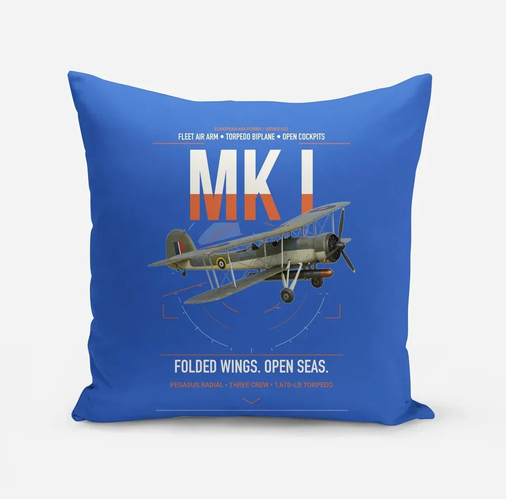 Fairey Swordfish Mk I design on blue pillow