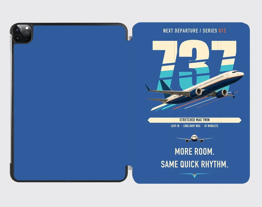 Boeing 737 MAX 9 design on blue ipad tablet case