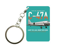 Thumbnail for C-47A Skytrain design on turquoise designed key chain, double-side print