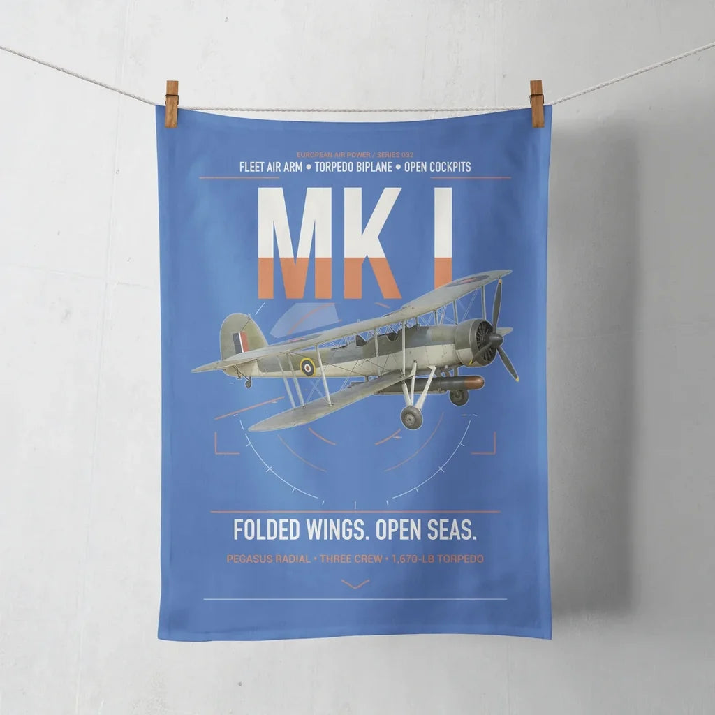 Fairey Swordfish Mk I design on blue towel