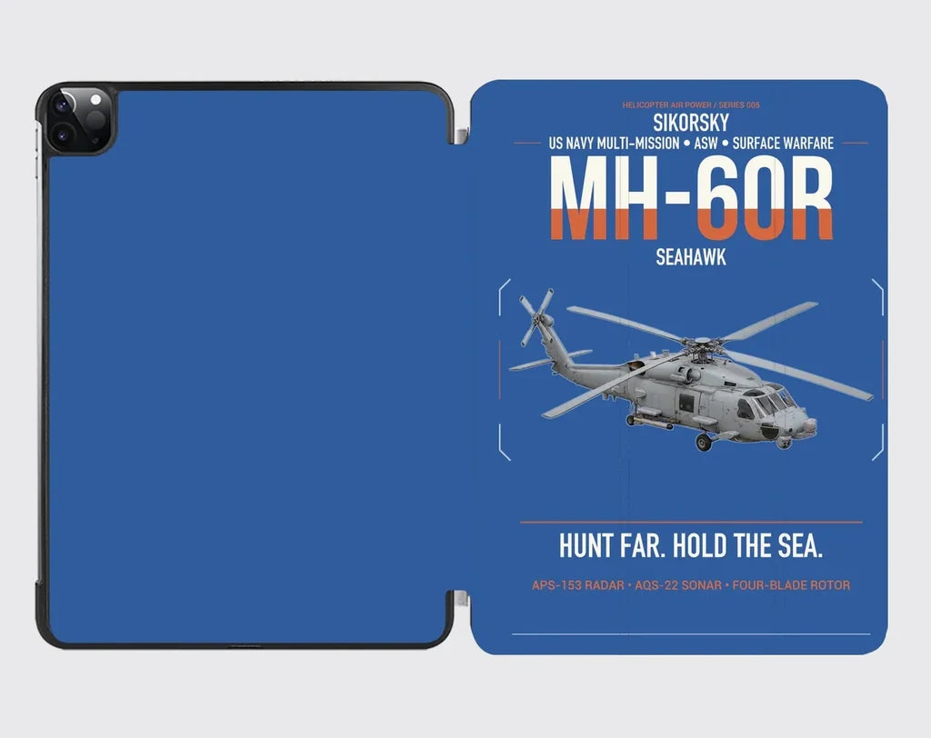 Sikorsky MH-60R Seahawk design on blue ipad tablet case