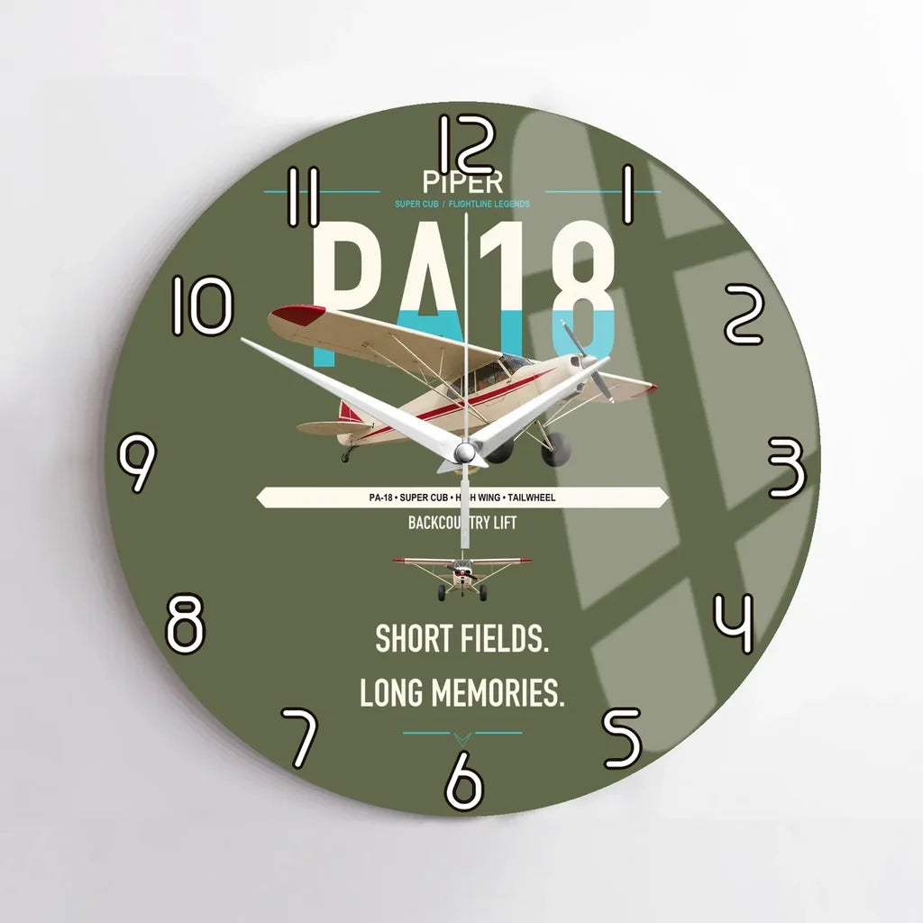 Piper PA-18 Super Cub design on green army no frame wall clock