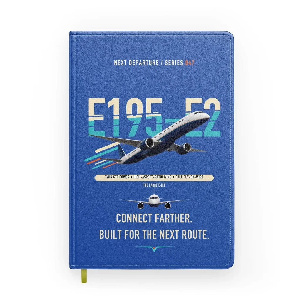 Embraer E195-E2 design on blue notebook