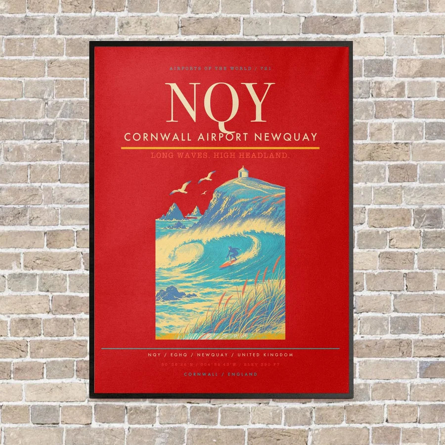 Cornwall Airport Newquay NQY vertical canvas print - framed - red background