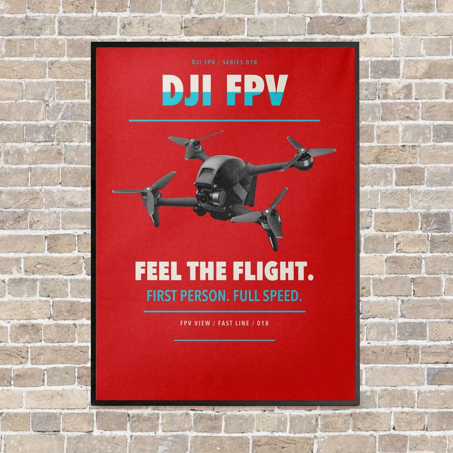 DJI FPV vertical canvas print - framed - red background