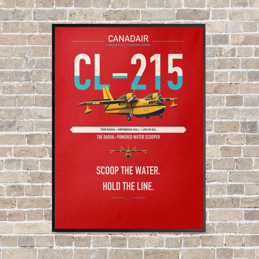 Canadair CL-215 vertical canvas print - framed - red background