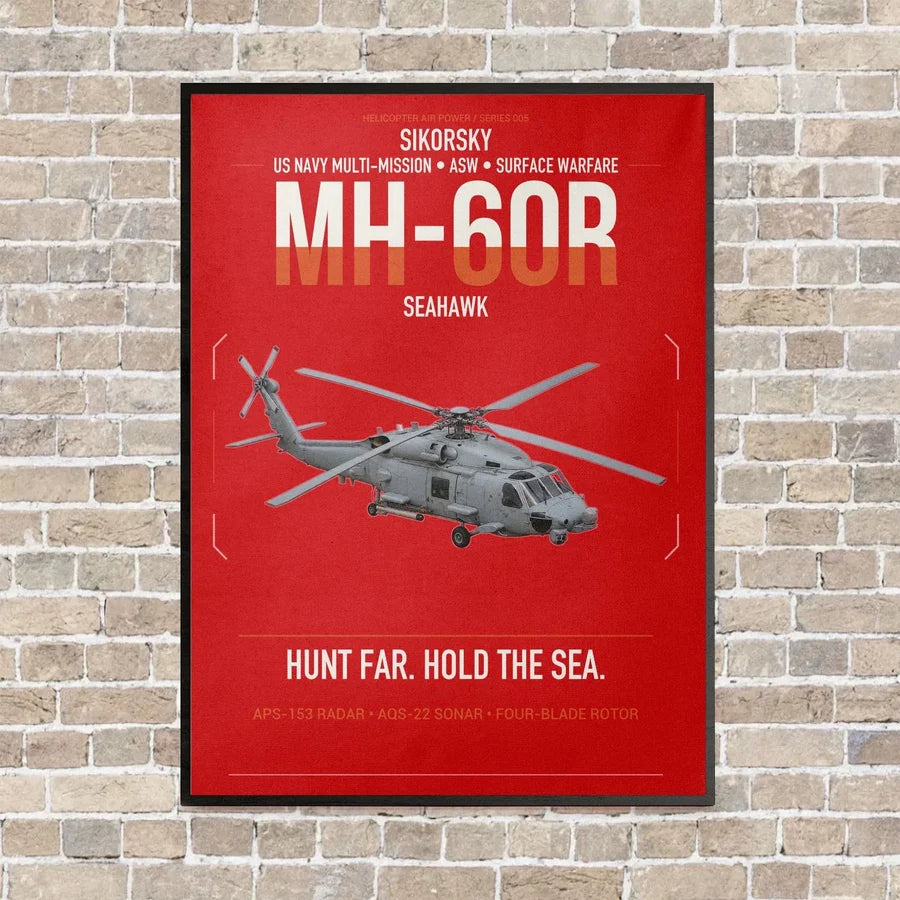 Sikorsky MH-60R Seahawk vertical canvas print - framed - red background