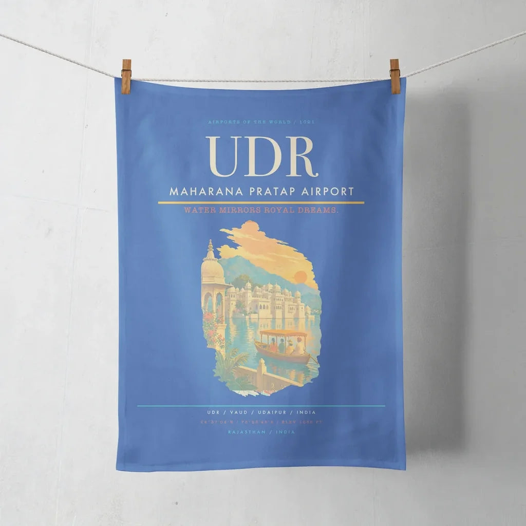 Maharana Pratap Airport (UDR) design on blue towel