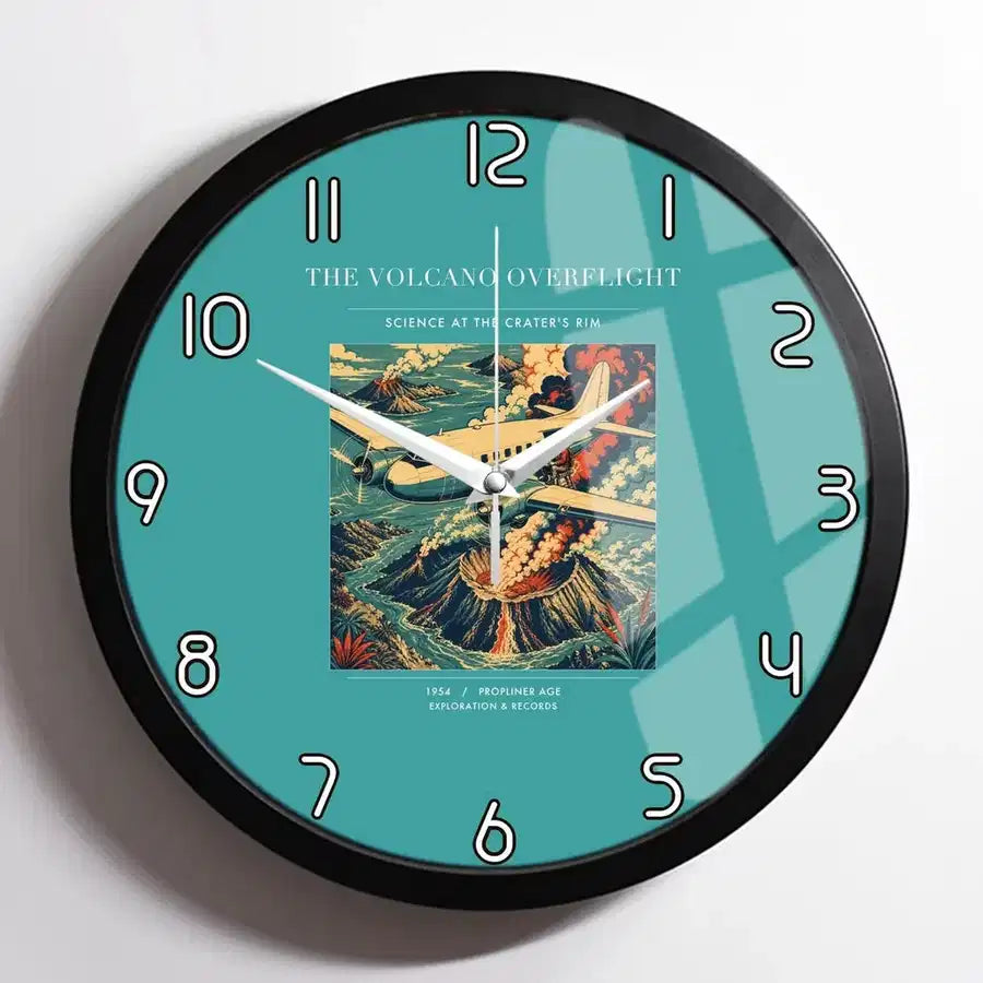 VINTAGE G4206 - The Volcano Overflight - Designed Wall Clocks design on turquoise framed