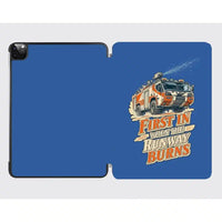 Thumbnail for First In When The Runway Burns design on blue ipad tablet case