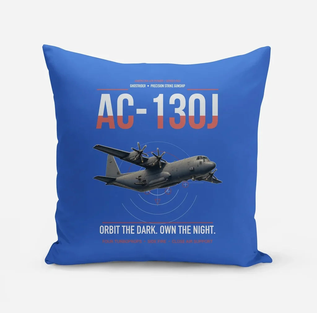 AC-130J Ghostrider design on blue pillow
