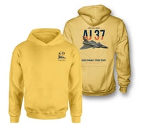 Thumbnail for Saab AJ 37 Viggen design on yellow double-side hoodie, double-side print