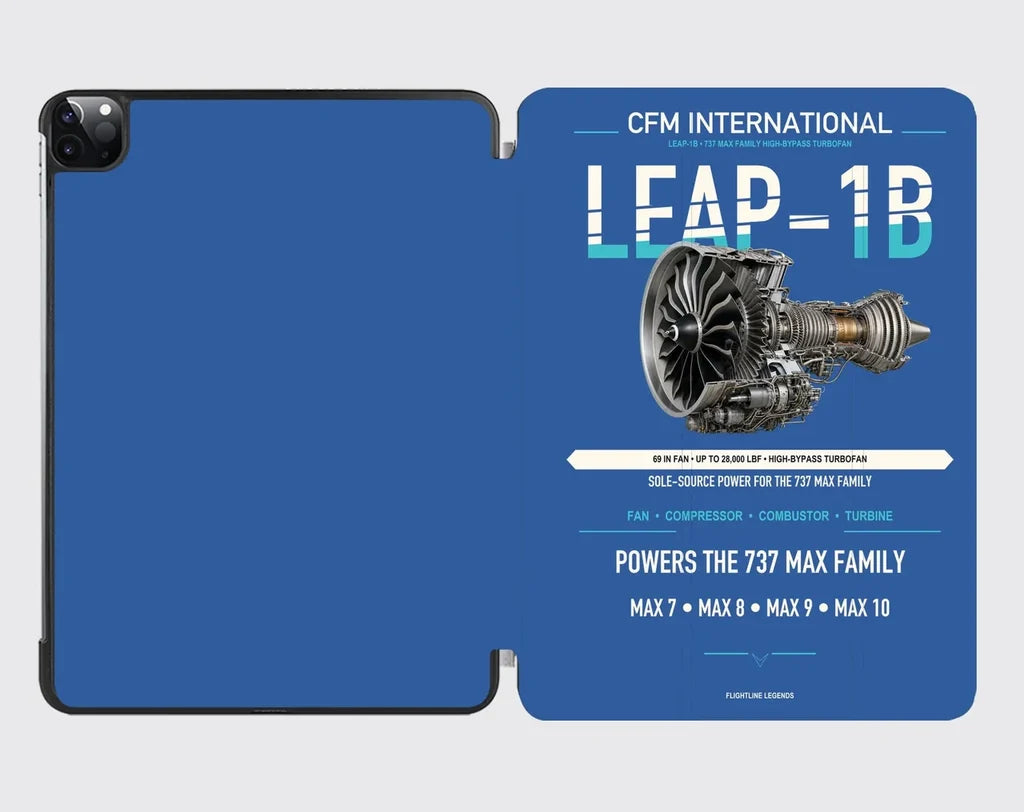 CFM LEAP-1B design on blue ipad tablet case