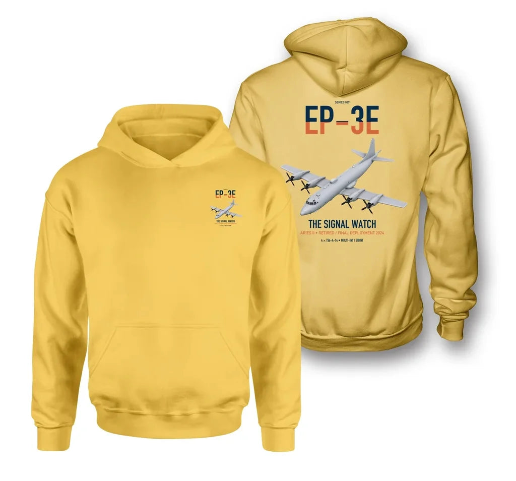EP-3E ARIES II design on yellow double-side hoodie, double-side print