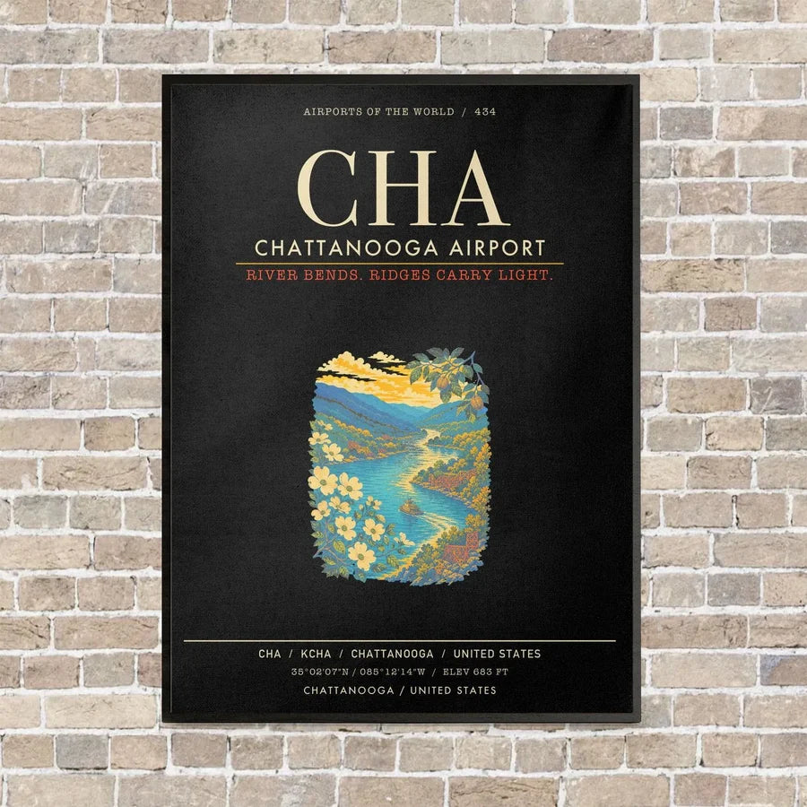 Chattanooga Airport CHA - Canvas Framed - Black