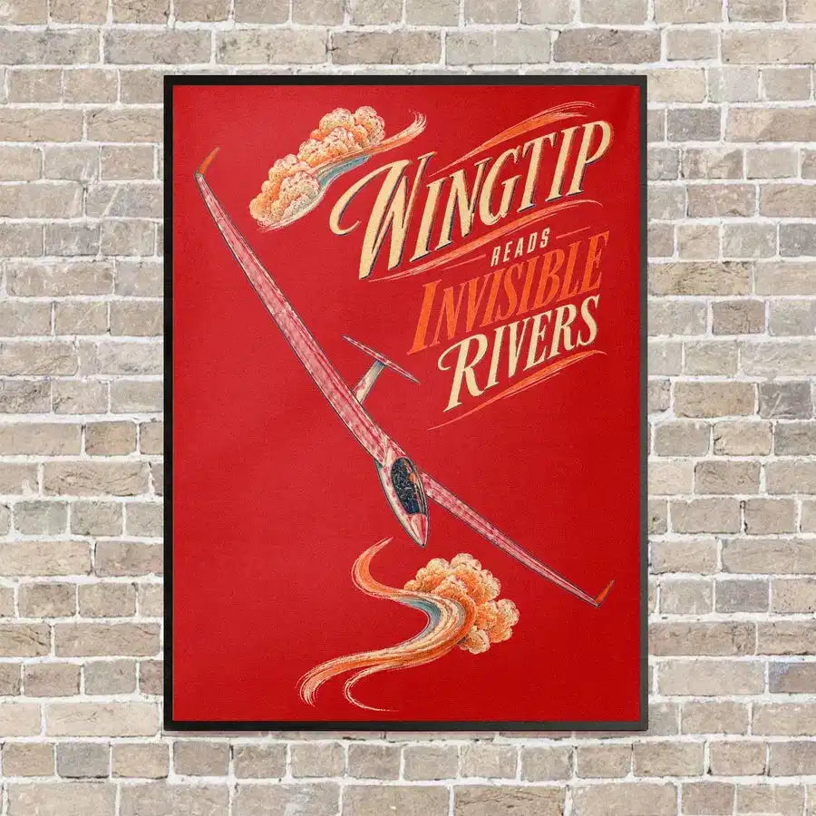 Wingtip Reads Invisible Rivers vertical canvas print - framed - red background