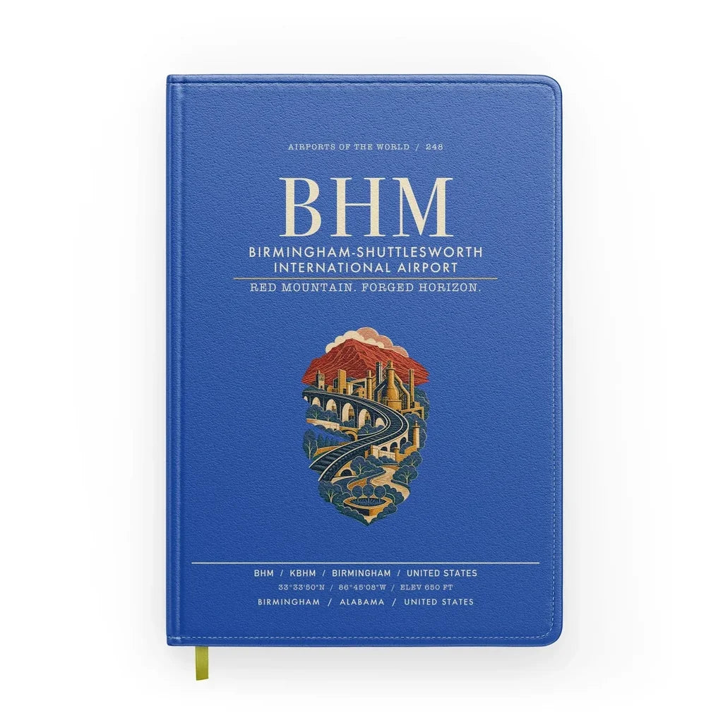 Birmingham-Shuttlesworth International Airport (BHM) design on blue notebook