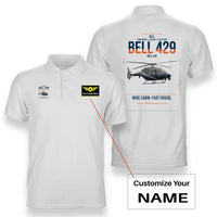 Thumbnail for Bell 429 design on white+name double-side polo t-shirt, double-side print