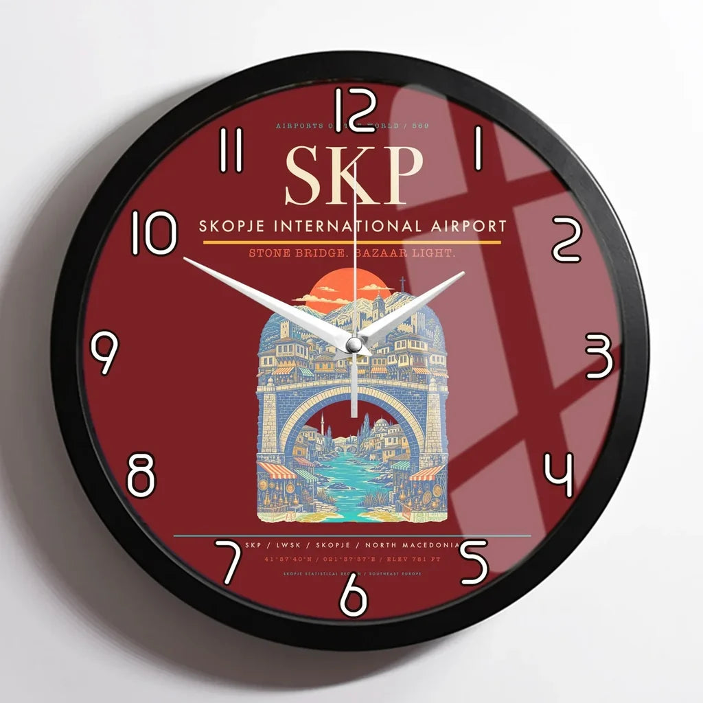 Skopje International Airport SKP Wall-Clock Framed - Dark Red