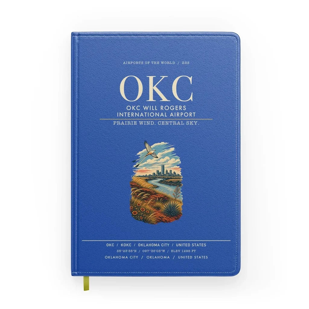 OKC Will Rogers International Airport (OKC) design on blue notebook